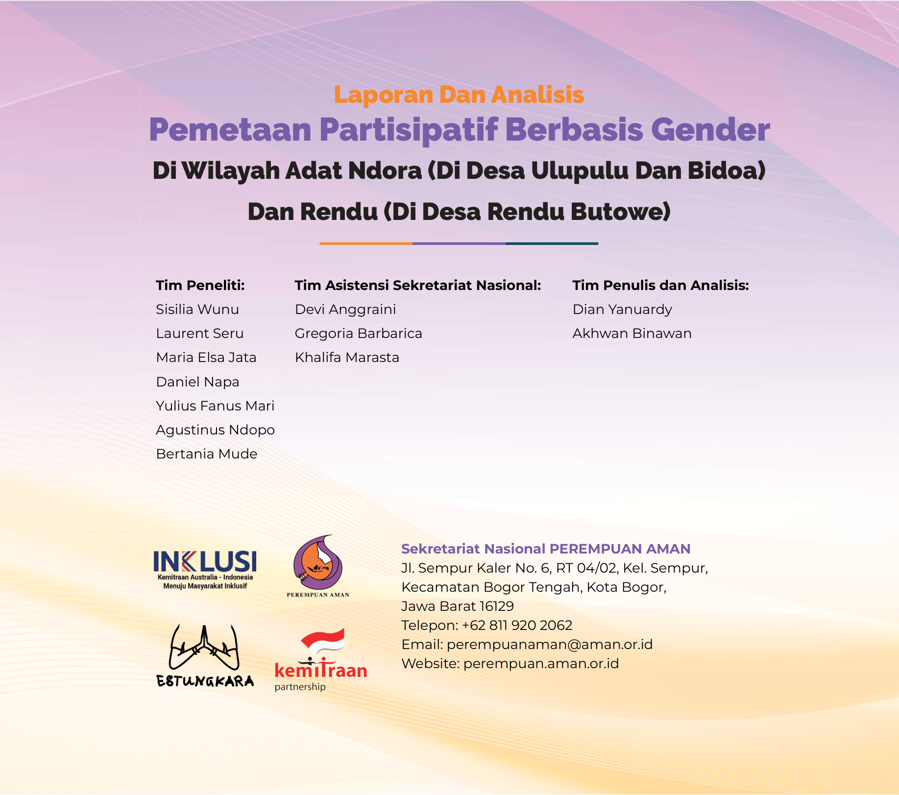 Laporan dan Analisis Pemetaan Partisipatif Berbasis Gender di Wilayah Adat Ndora (di Desa Ulupulu dan Bidoa) dan Rendu (di Desa Rendu Butowe)